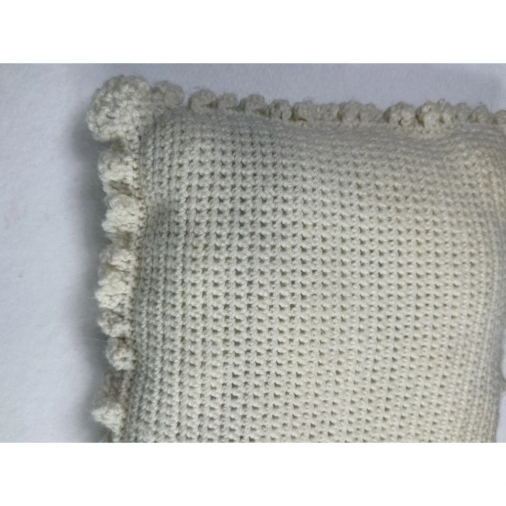 Vintage‎ Crochet Square Pillow Cream Purple Green Decorative Cottage Granny